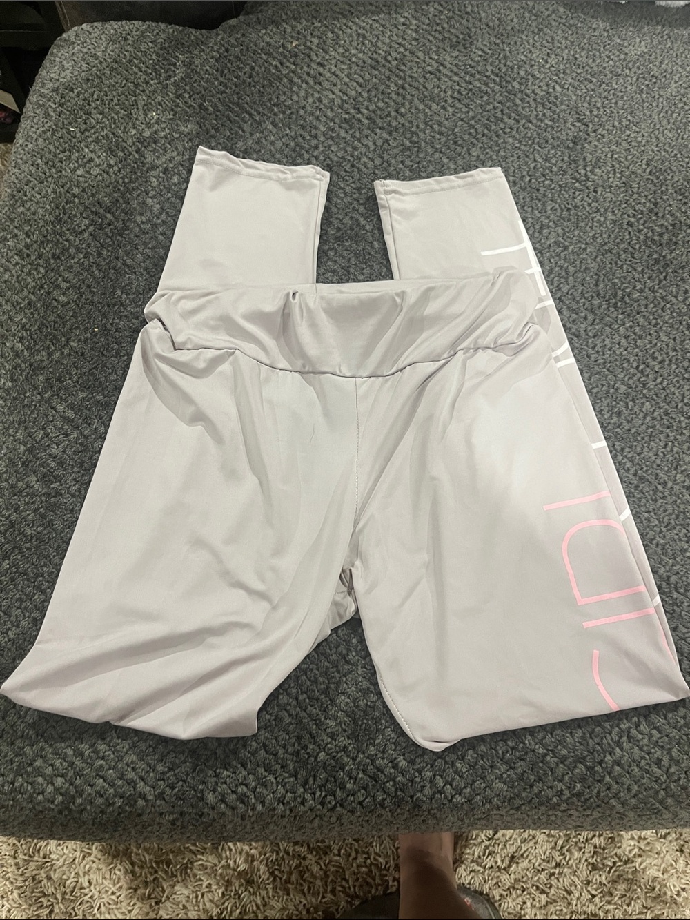 Kids Light Gray Active Leggings with Pink Logo
